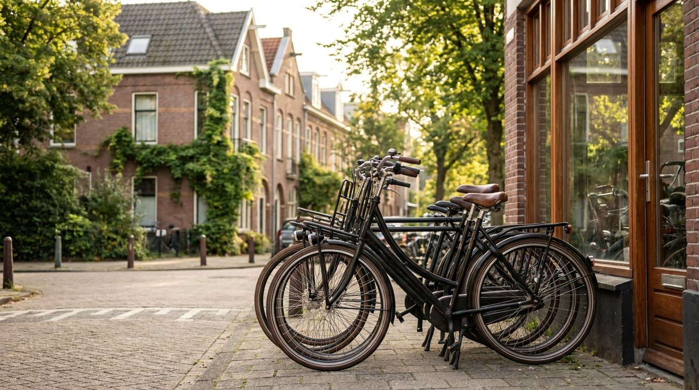 Fietsen voor de winkel
